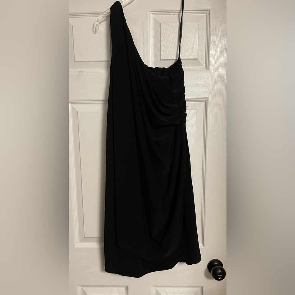 Lauren Ralph Lauren Black One-Shoulder Draped Cocktail Dress